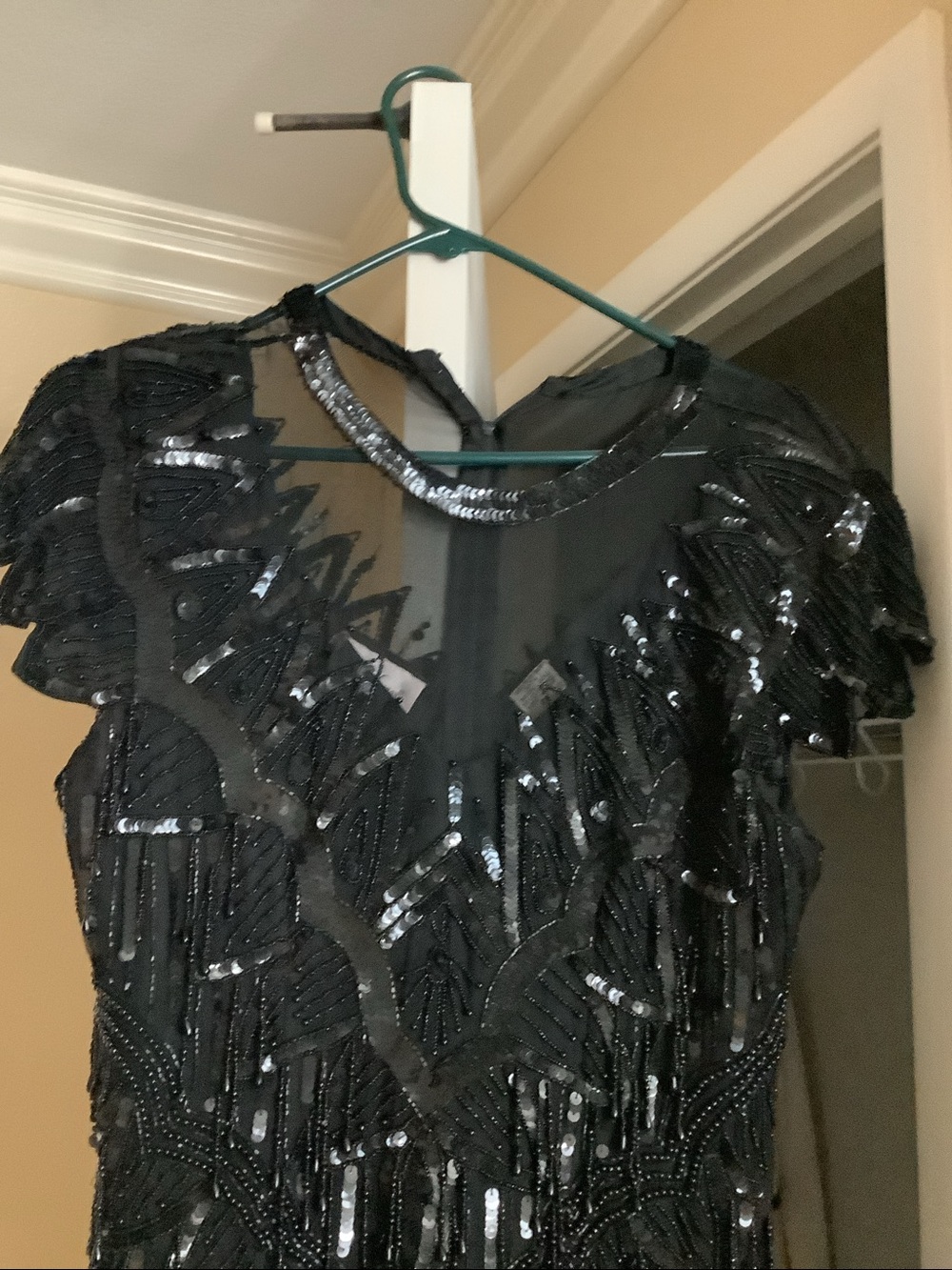 Black Sequin Fringe Evening Dress - Picture 4 of 7